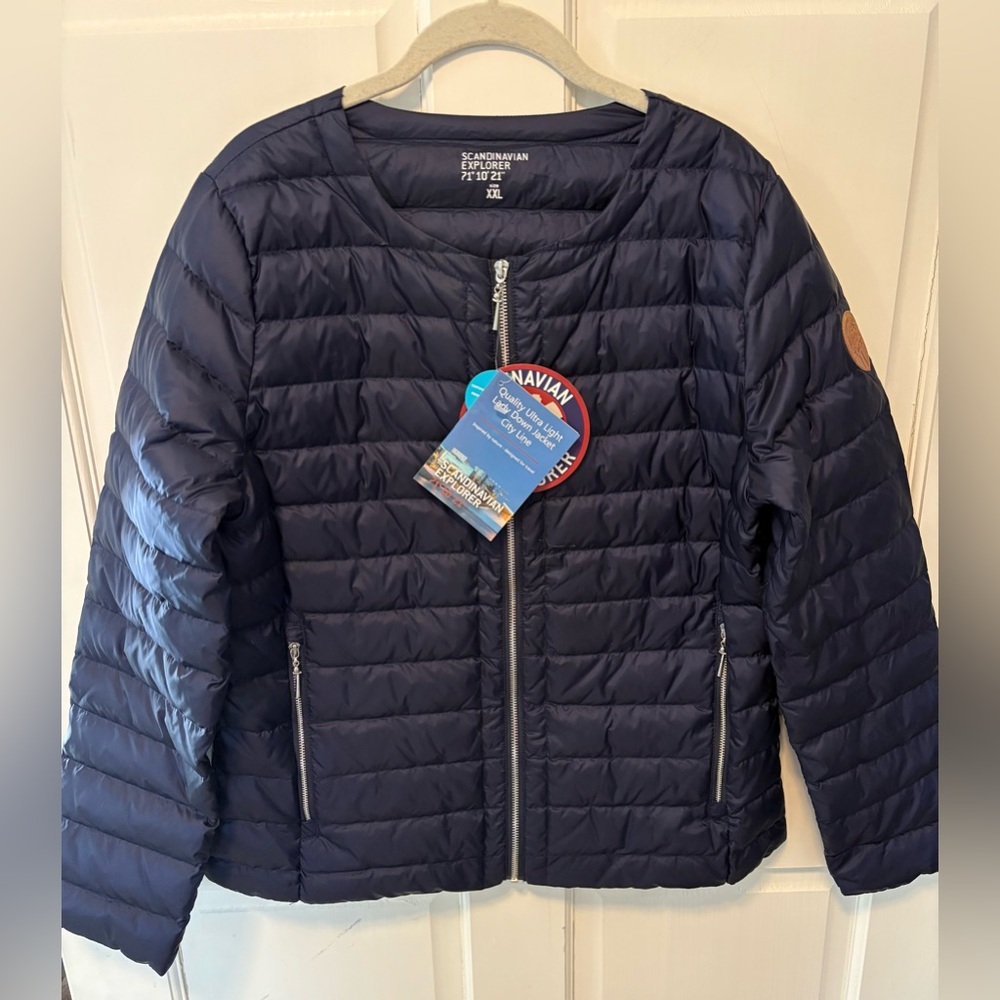 NWT Scandinavian Explorer navy puffer down ultra light jacket coat women xxl new